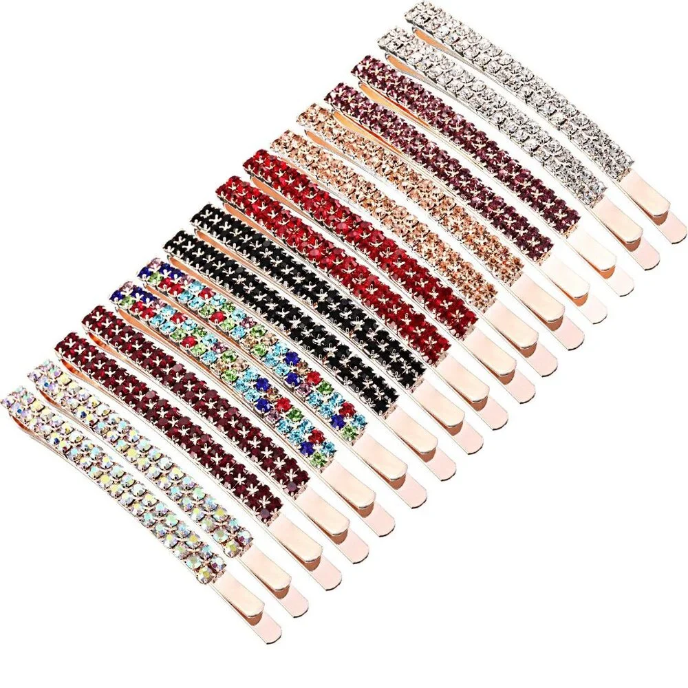 16 Pieces Rhinestone Bobby Pins Double Row Decorative Fancy Hair Clips Hair Barr
